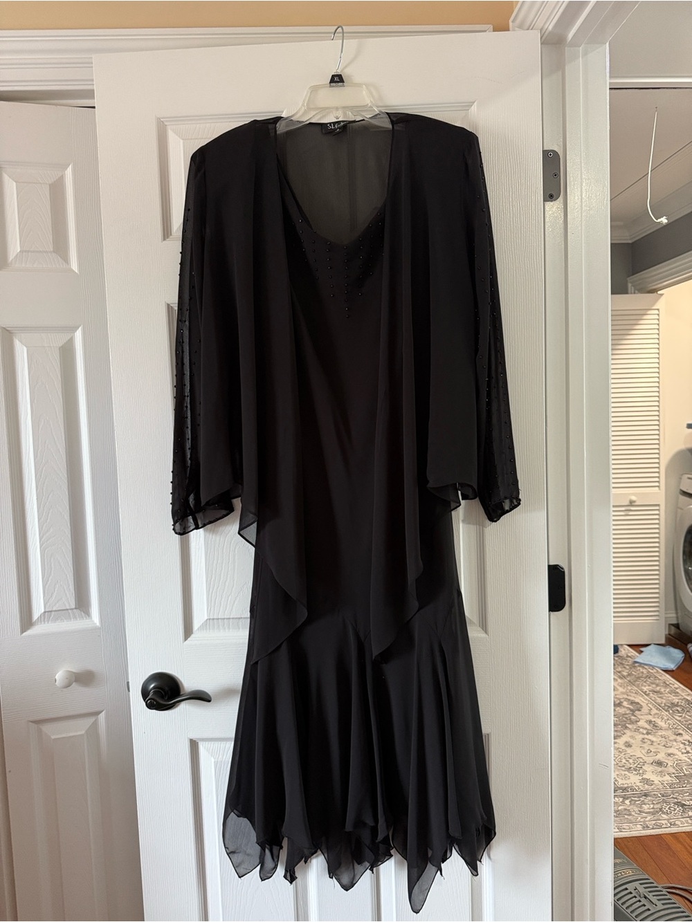 SL Fashions Black Long Sleeve Sheer Overlay Dress
